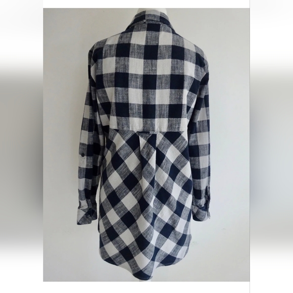 Next 12 shirt top casual cotton step hem boxy relaxed check long sleeved blue - Picture 6 of 12